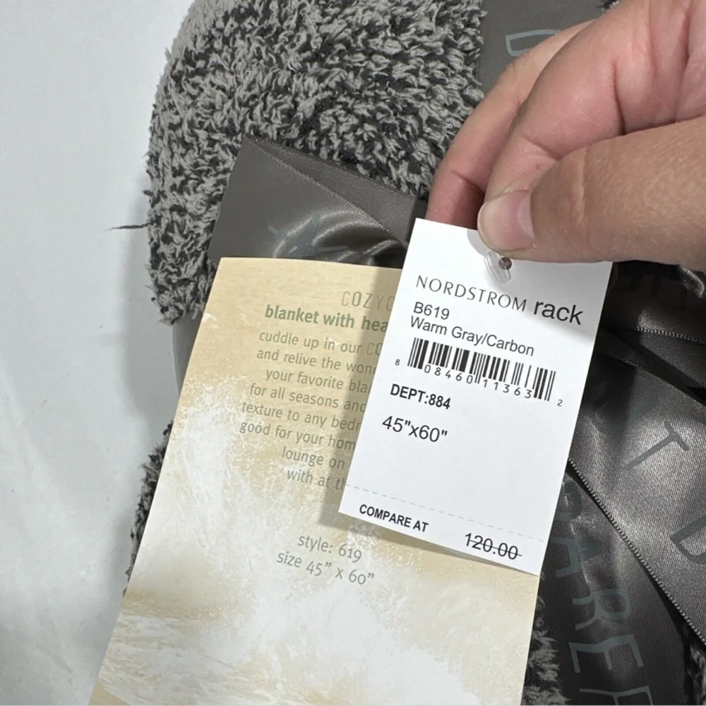 NWT $120 Barefoot Dreams CozyChic‎ Heathered Stripe Throw Warm Gray/Carbon